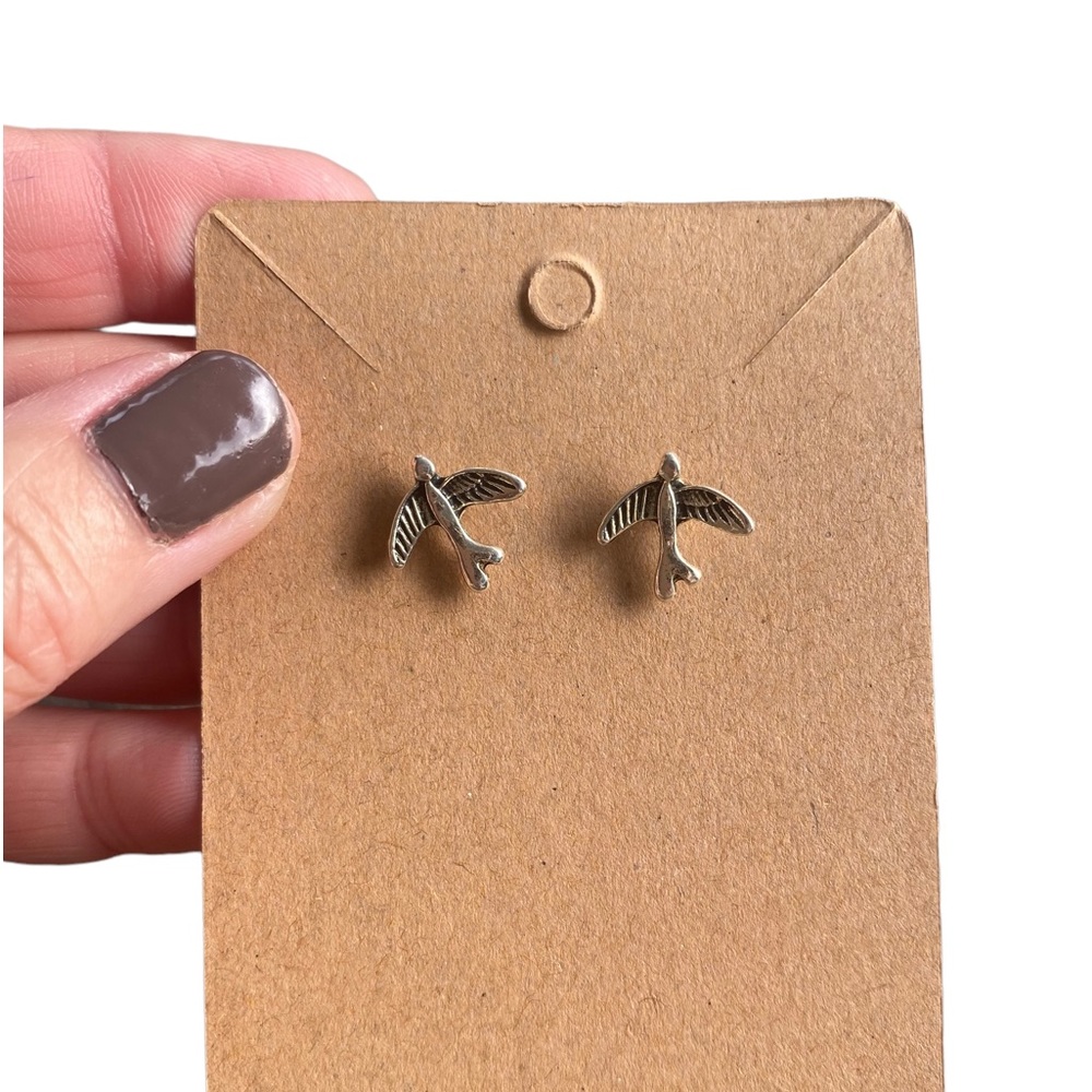 Silver Tone Swallow Stud Earrings